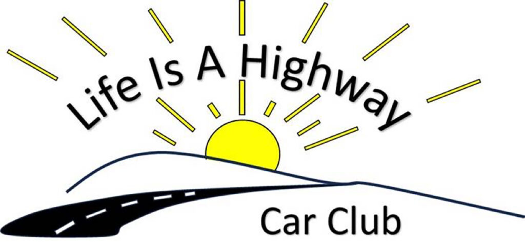 Life Is A Highway Car Club logo - sun rising over a hill and road leading into the distance.